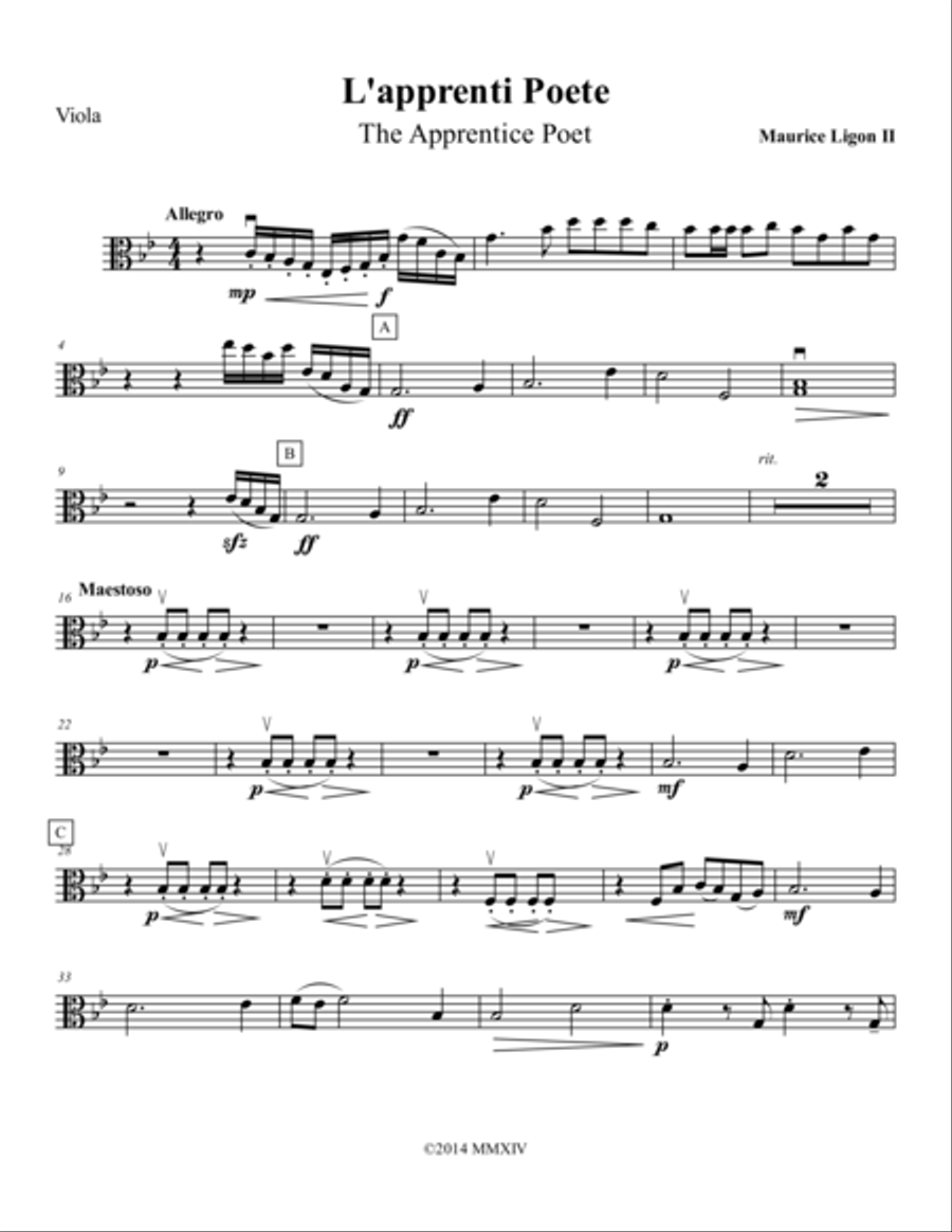 L'apprenti Poete - Viola Part String Quartet scores gallery preview page 1