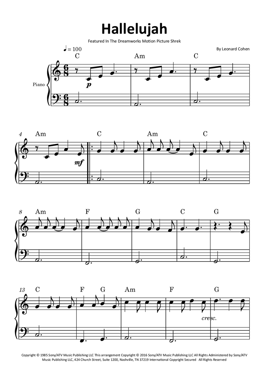 Hallelujah Piano Method scores gallery preview page 1