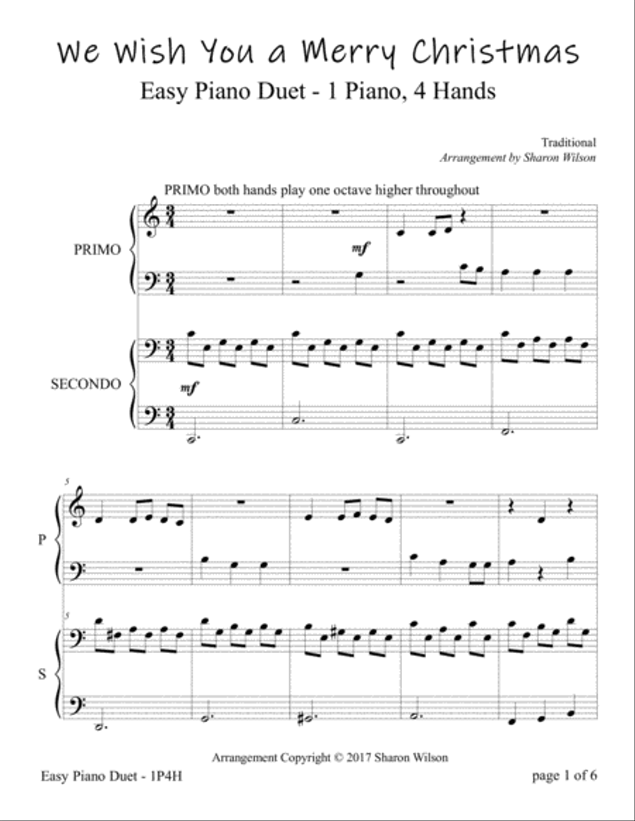 We Wish You a Merry Christmas (Easy Piano Duet; 1 Piano, 4 Hands) Piano Method scores gallery preview page 5