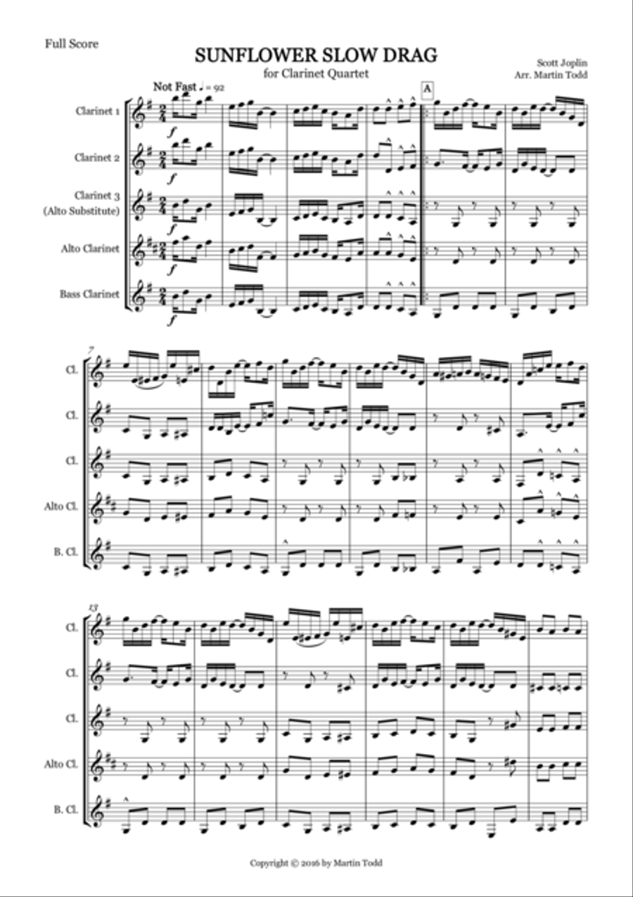 Sunflower Slow Drag for Clarinet Quartet Clarinet Quartet scores gallery preview page 2