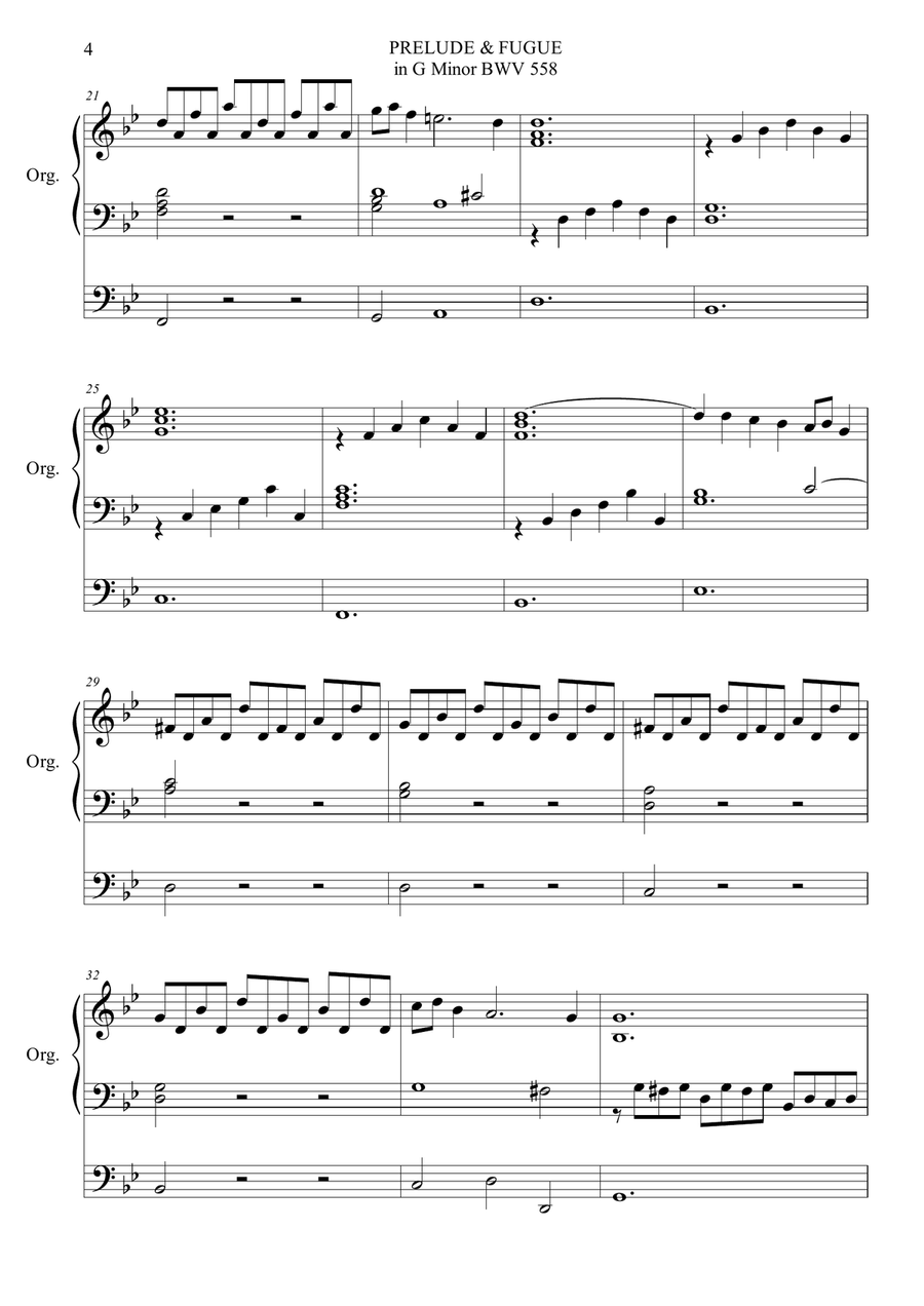 PRELUDE & FUGUE in G Minor - BWV 558 - For Organ 3 staff Organ Solo scores gallery preview page 4