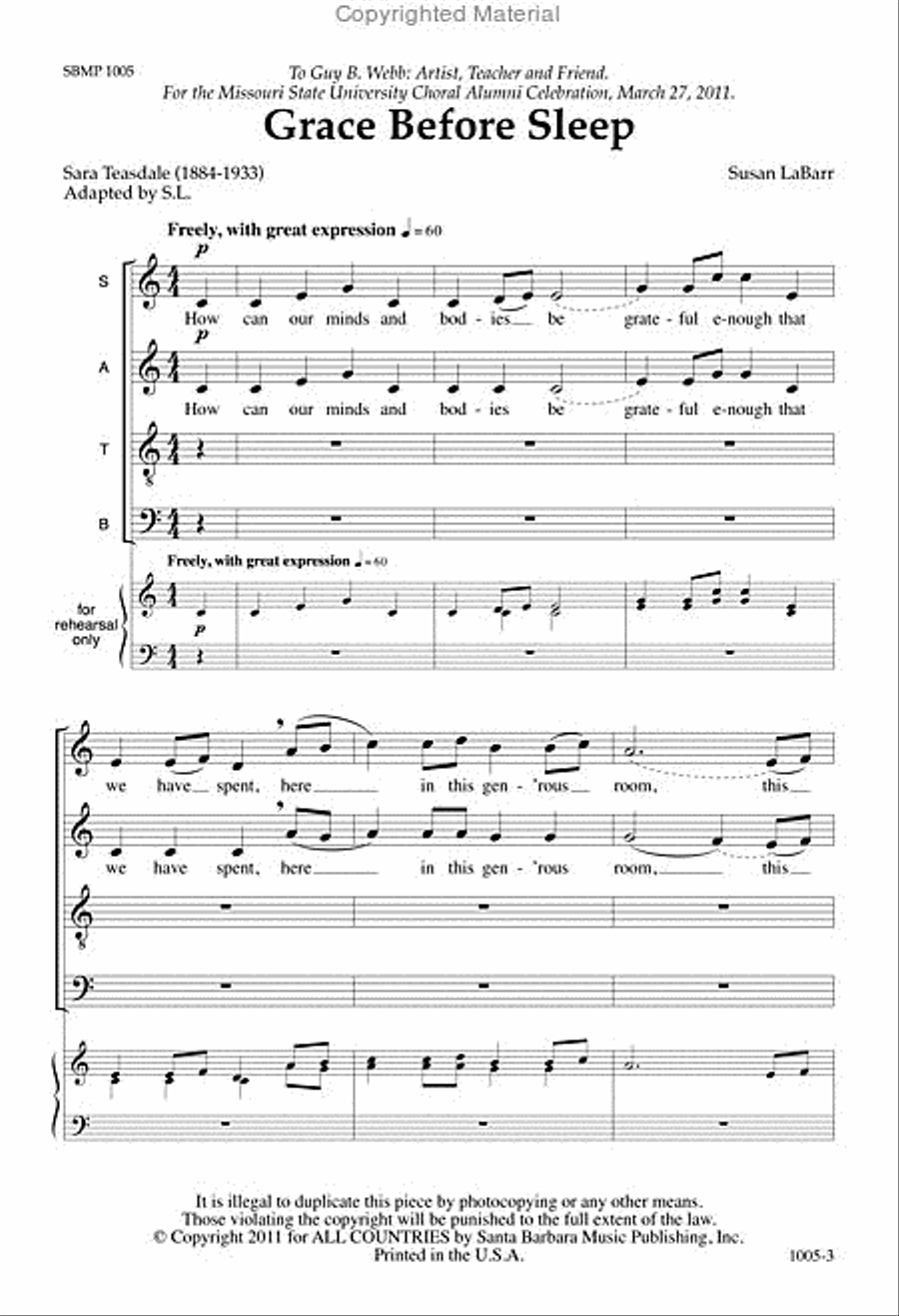 Grace Before Sleep - SATB divisi Octavo image number null