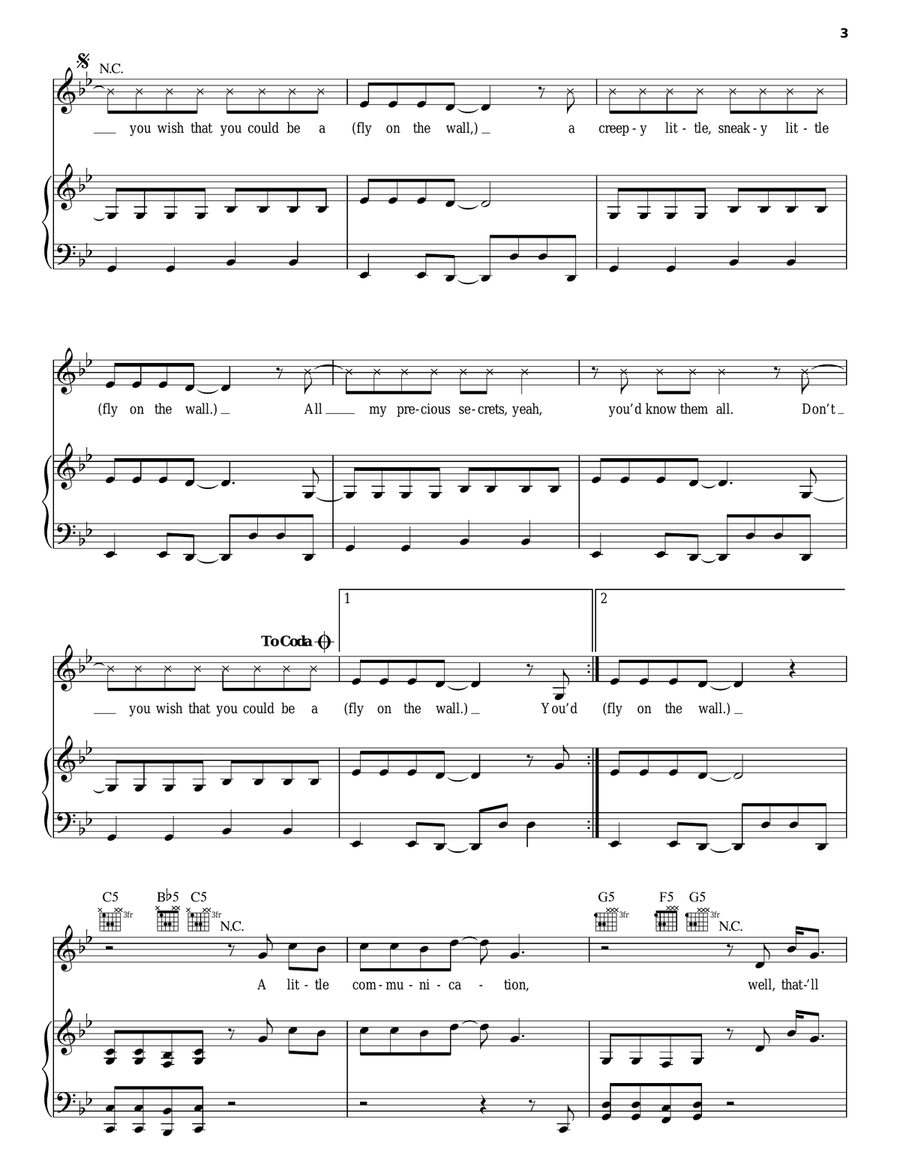 Fly On The Wall Fly On The Wall Piano, Vocal, Guitar scores gallery preview page 3