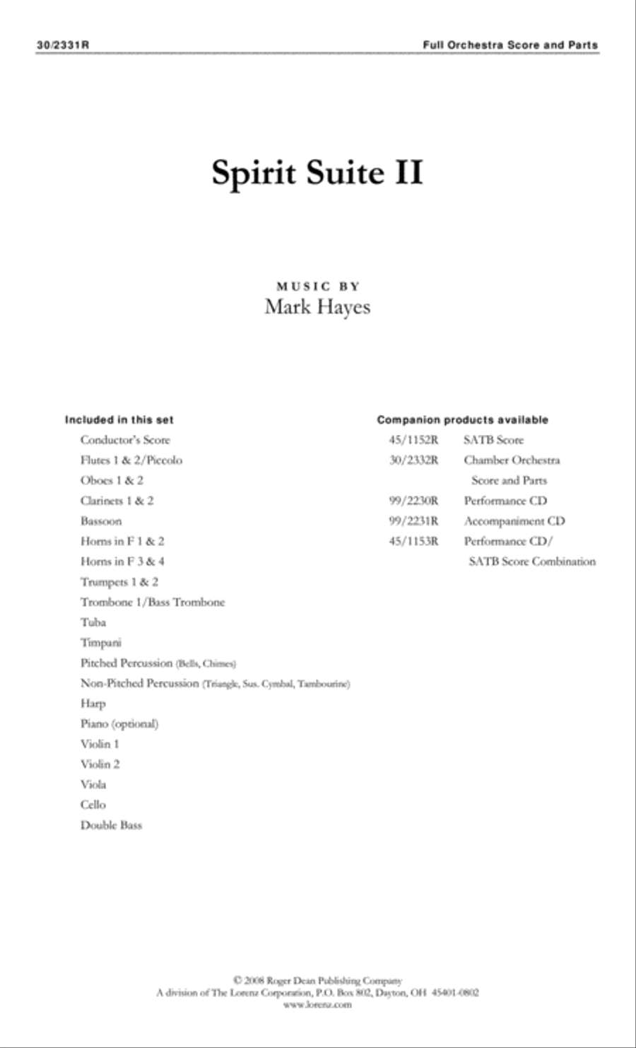 Spirit Suite II - Full Orchestra Score and Parts Full Orchestra scores gallery preview page 1