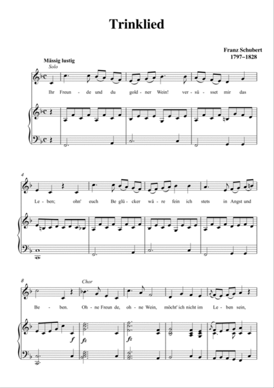 Schubert-Trinklied in F for Vocal and Piano Voice scores gallery preview page 2