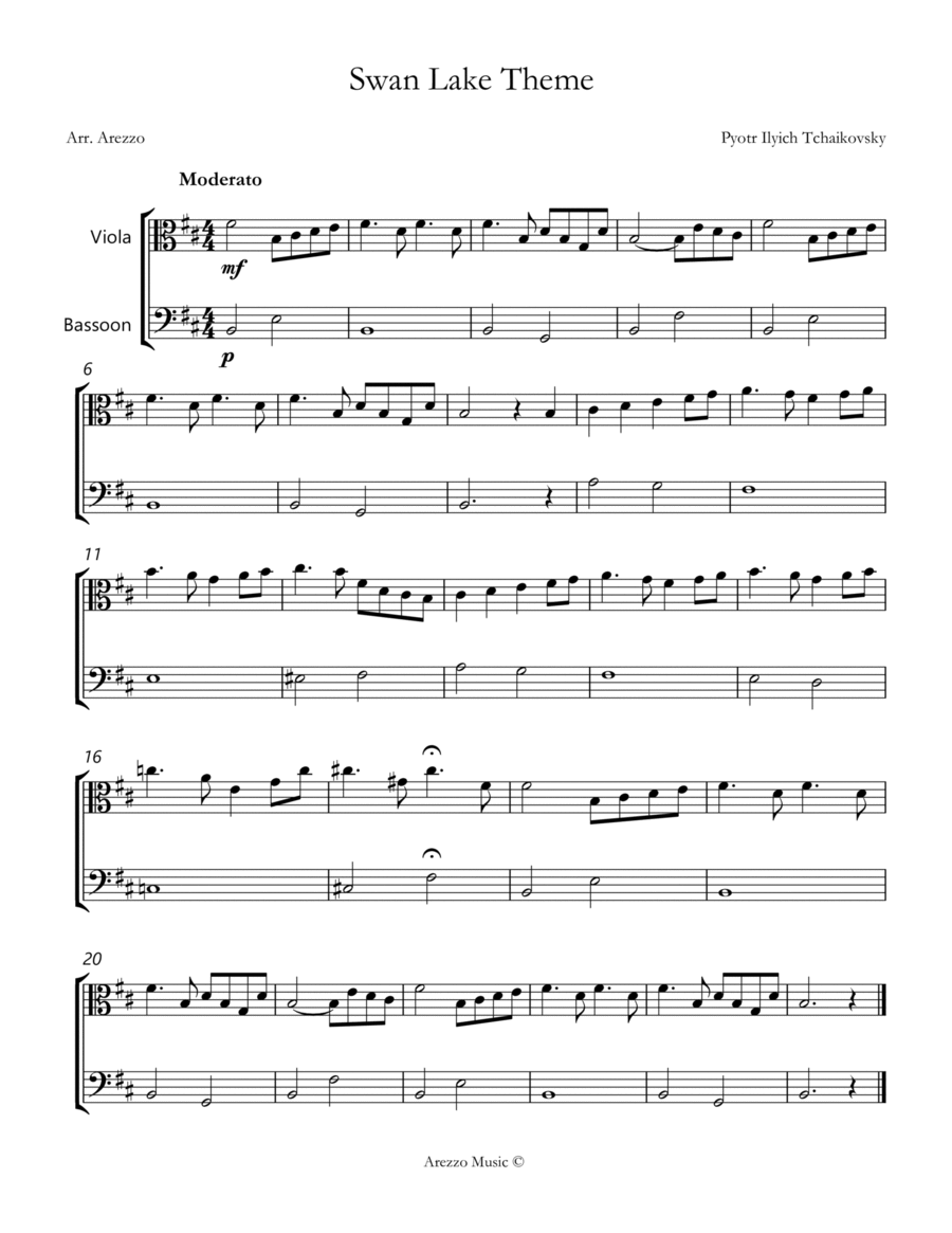 the swan lake theme sheet music for beginners Viola and Bassoon image number null