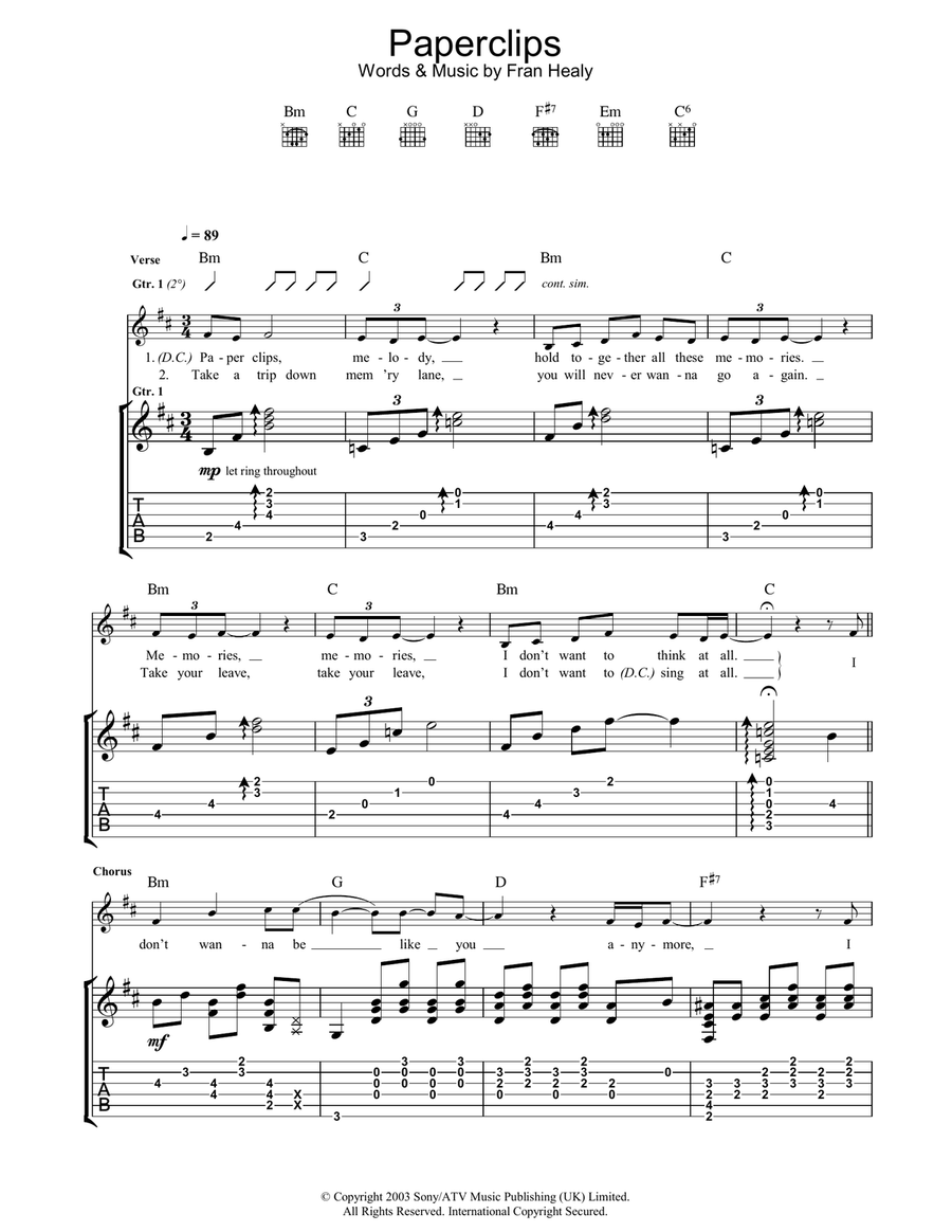 Paperclips Acoustic Guitar scores gallery preview page 1