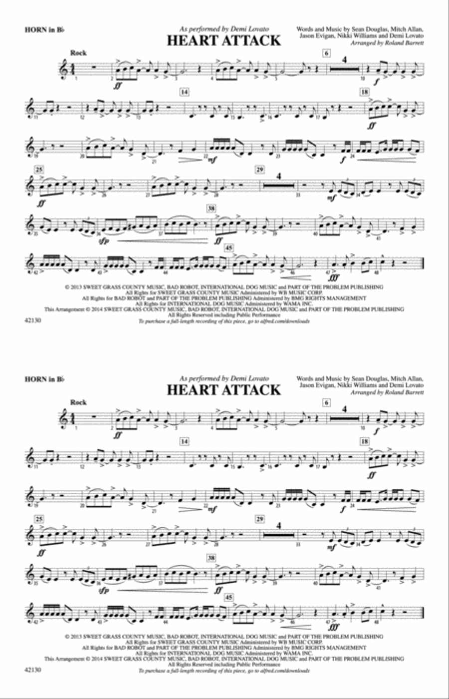 Heart Attack: Horn in B flat Marching Band scores gallery preview page 1