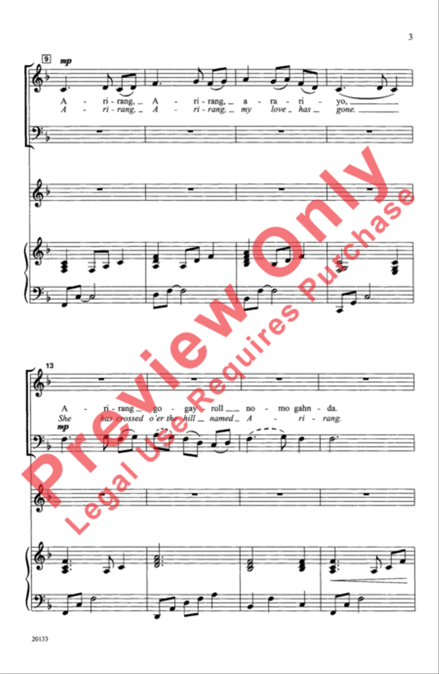 Arirang (Korean Folk Song) 4-Part scores gallery preview page 3