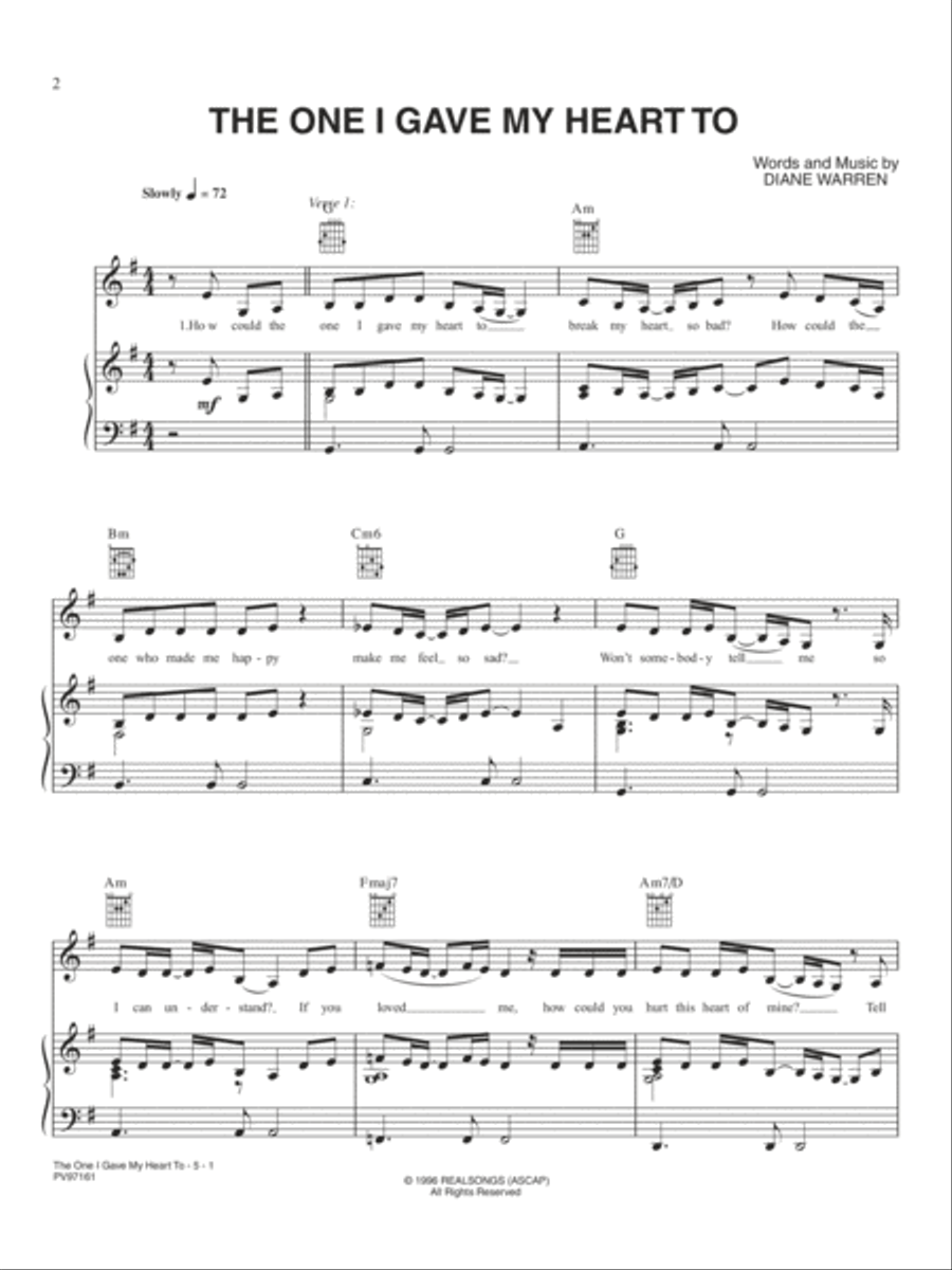 The One I Gave My Heart To Piano, Vocal, Guitar scores gallery preview page 1