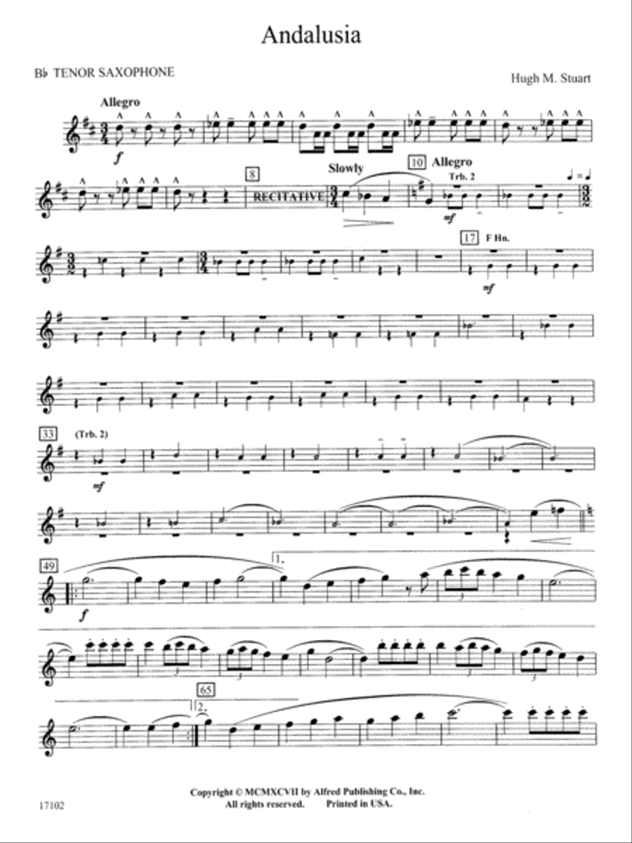 Andalusia: B-flat Tenor Saxophone Concert Band scores gallery preview page 1