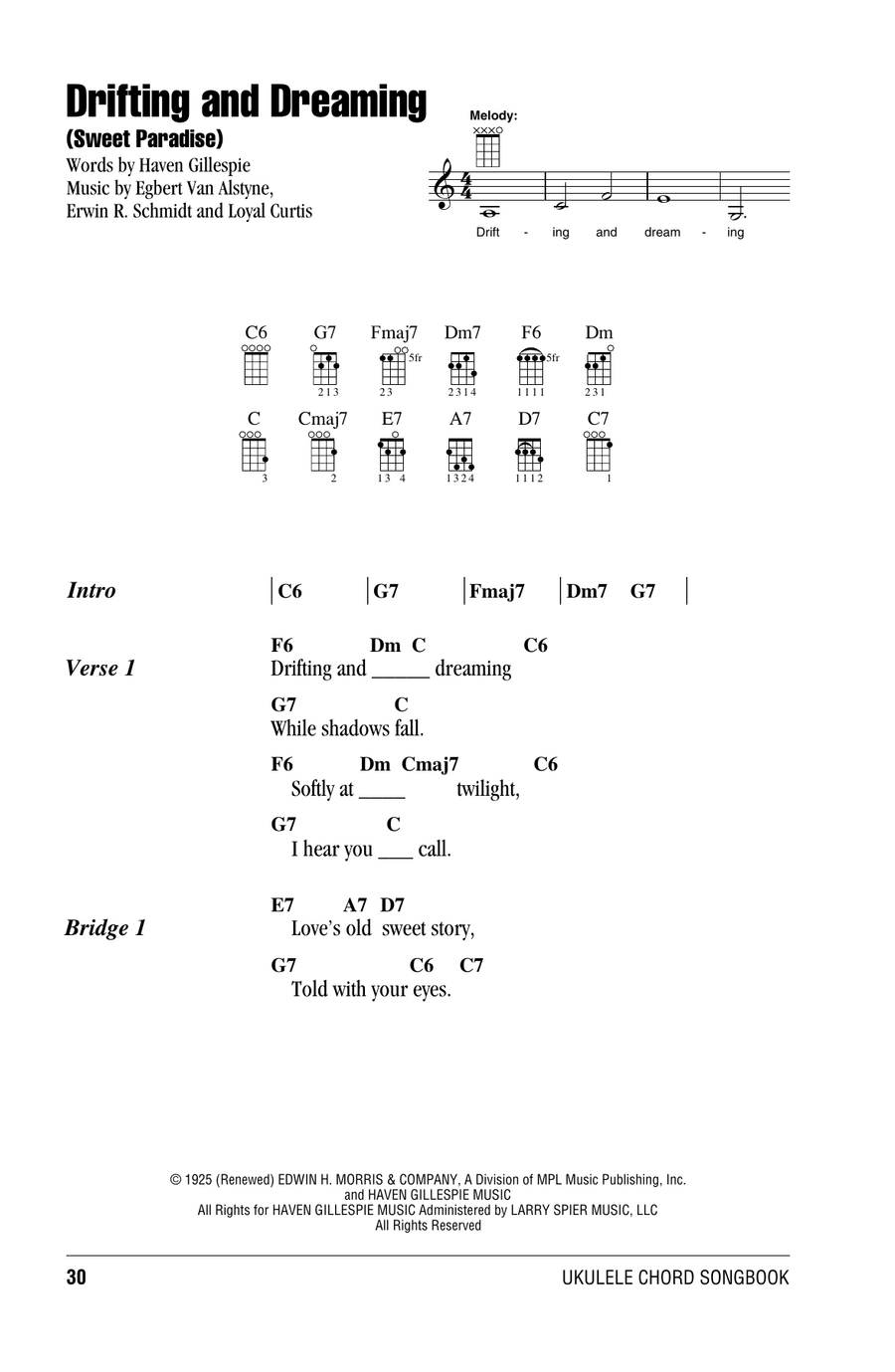 Drifting And Dreaming (Sweet Paradise) Ukulele scores gallery preview page 1