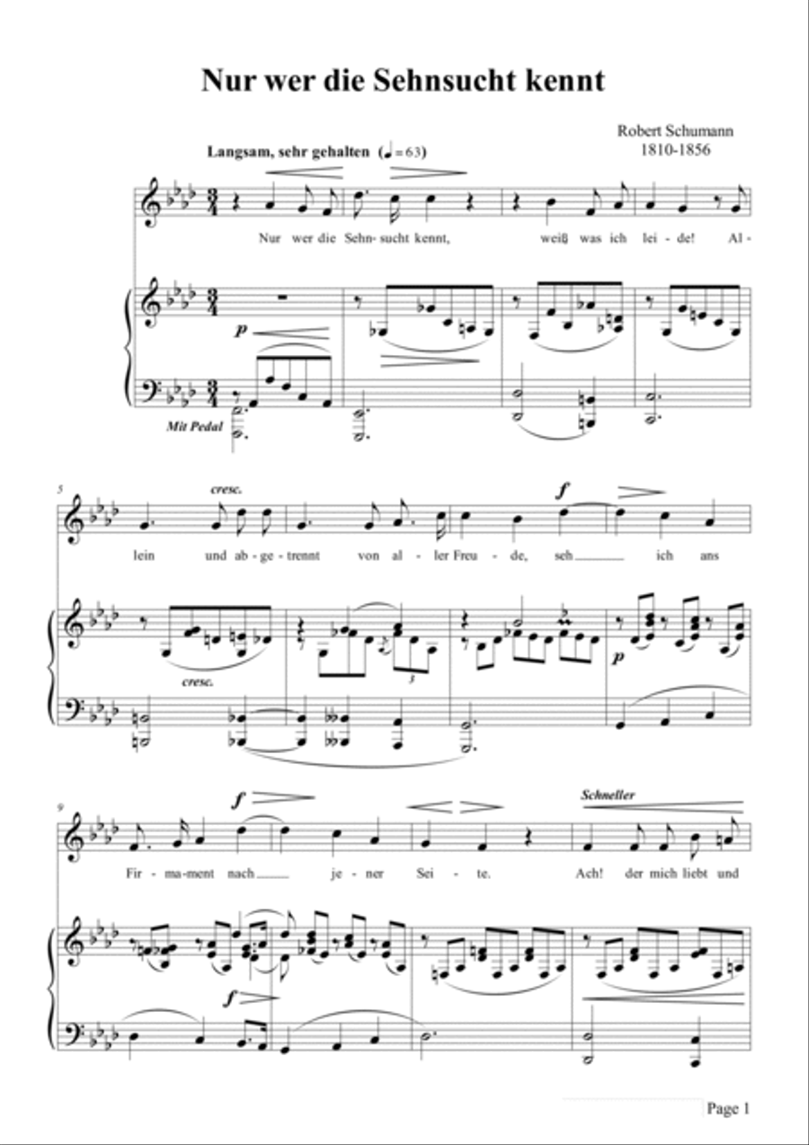Schumann-Nur wer die Sehnsucht kennt,Op.98a No.3 in f minor Voice scores gallery preview page 2