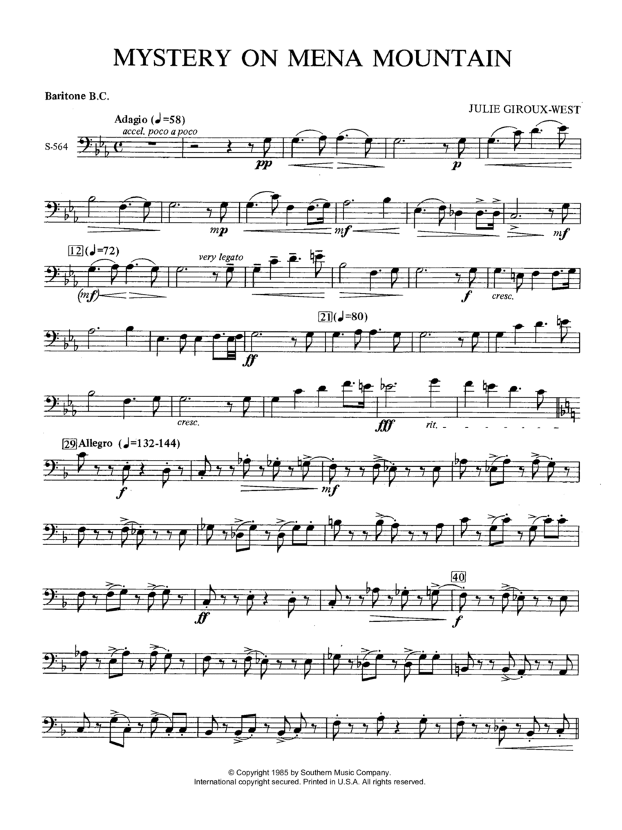 Mystery on Mena Mountain - Baritone B.C. Concert Band scores gallery preview page 1