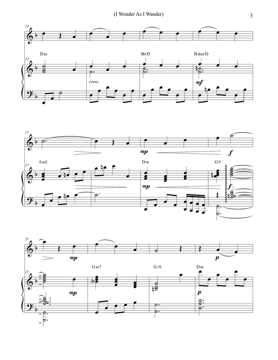I Wonder As I Wander Violin Solo scores gallery preview page 3