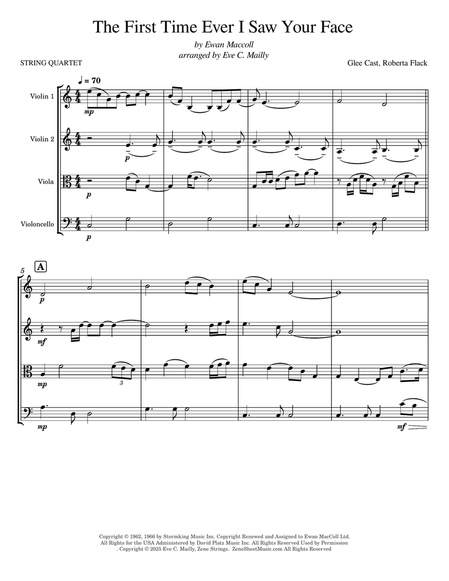 The First Time Ever I Saw Your Face String Quartet scores gallery preview page 1