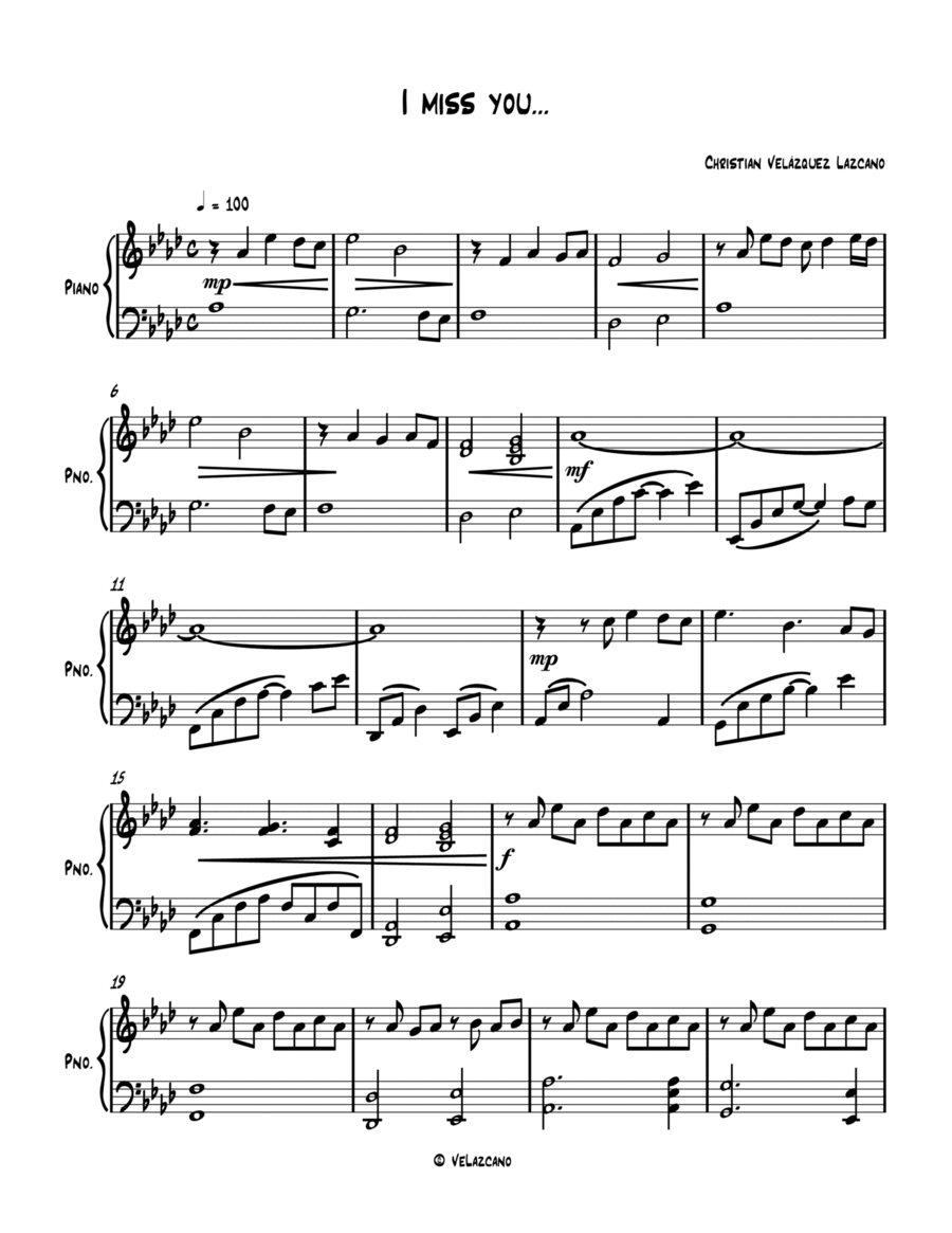 I miss you... / Te extraño... Piano Solo scores gallery preview page 1