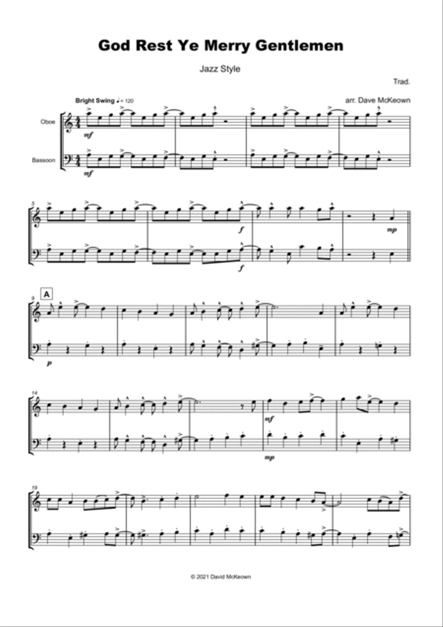God Rest Ye Merry Gentlemen, Jazz Style, for Oboe and Bassoon Duet Woodwind Duet scores gallery preview page 2