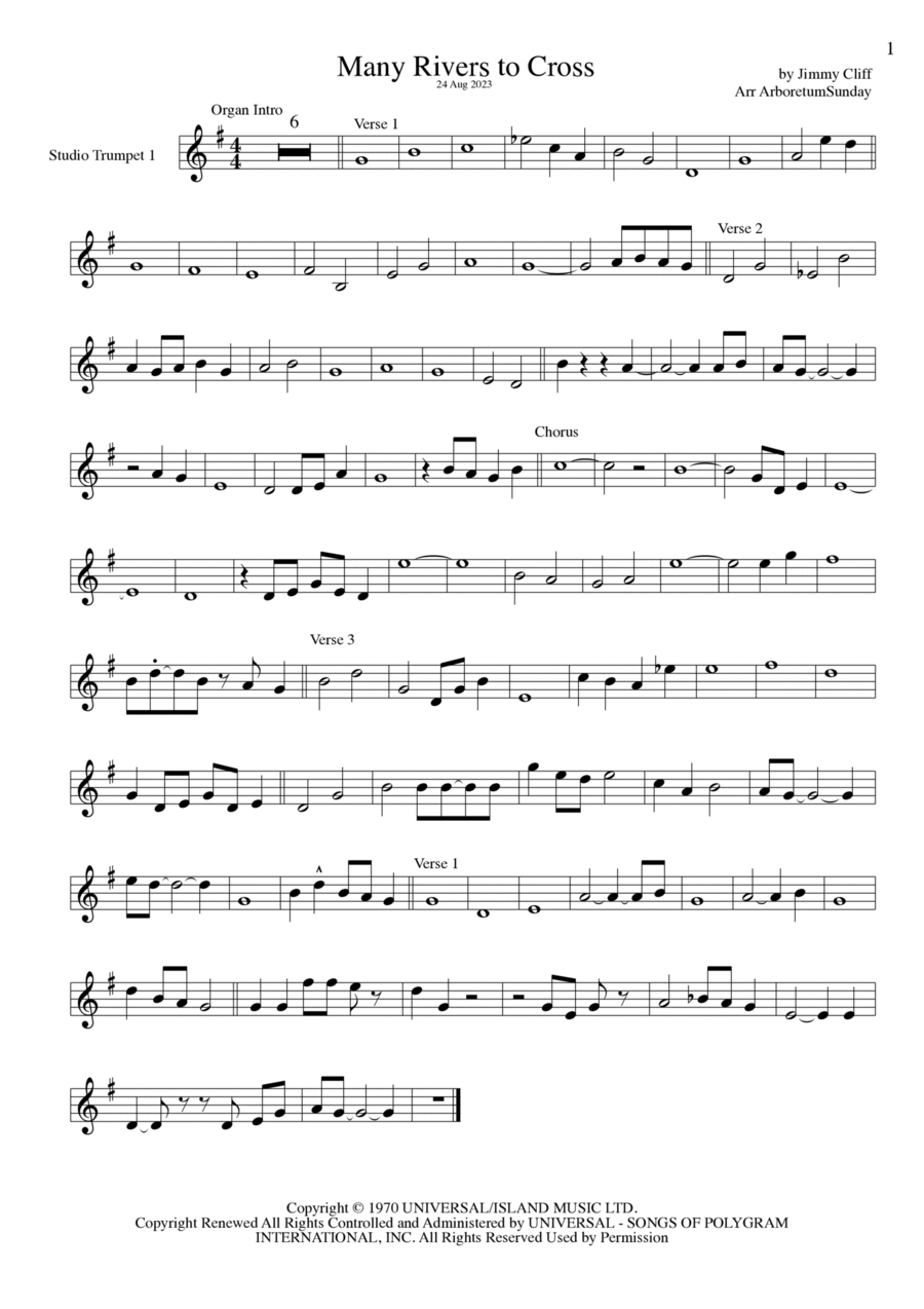 Many Rivers To Cross Trumpet Solo scores gallery preview page 1