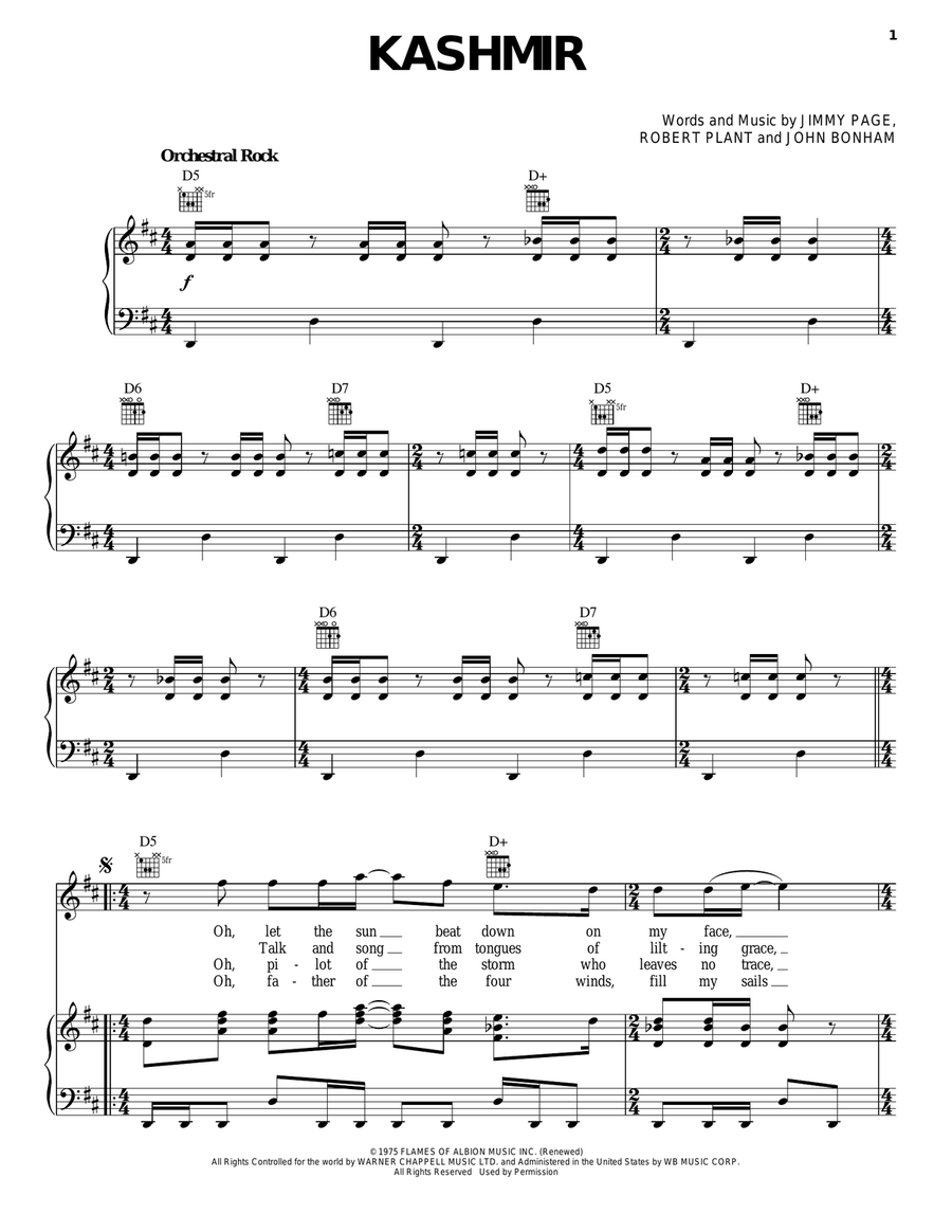 Kashmir Kashmir Piano, Vocal, Guitar scores gallery preview page 1