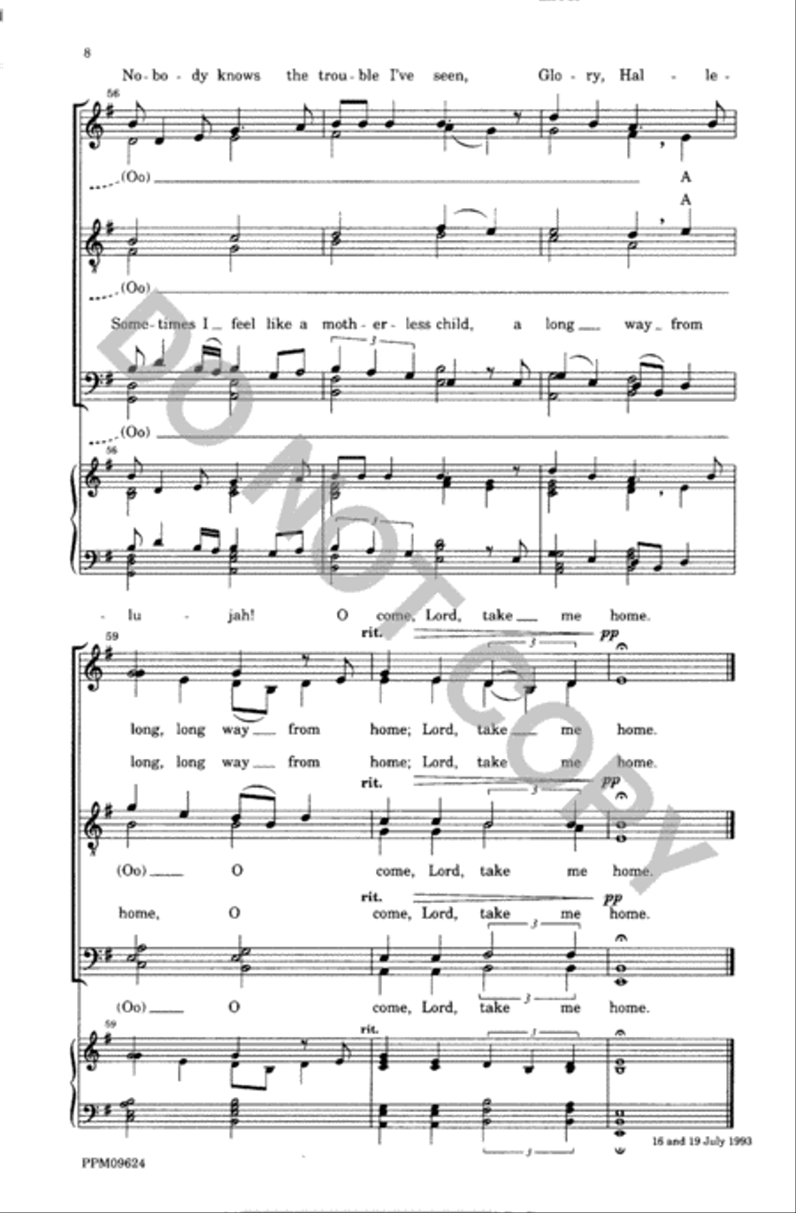Sometimes I Feel Like A Motherless Child/Nobody Knows the Trouble I've Seen A Cappella scores gallery preview page 9