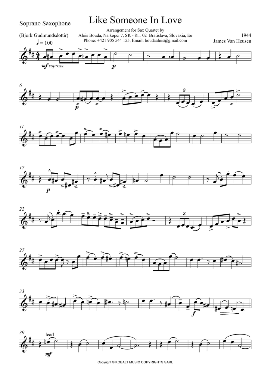 Like Someone In Love Saxophone Quartet scores gallery preview page 1