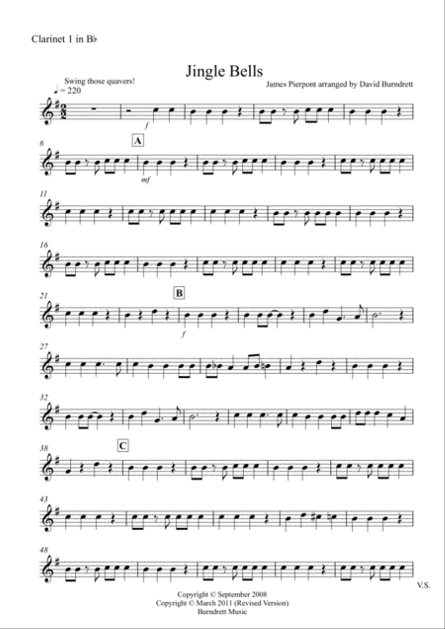 Jingle Bells (Jazzy Style!) for Clarinet Quartet Clarinet Quartet scores gallery preview page 5