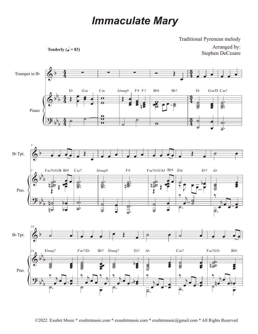 Immaculate Mary (Bb-Trumpet solo and Piano) B-Flat Trumpet scores gallery preview page 1