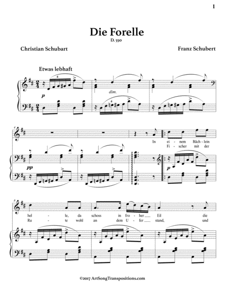 SCHUBERT: Die Forelle, D. 550 (transposed to 7 keys: D, D-flat, C, B, B-flat, A, A-flat major)