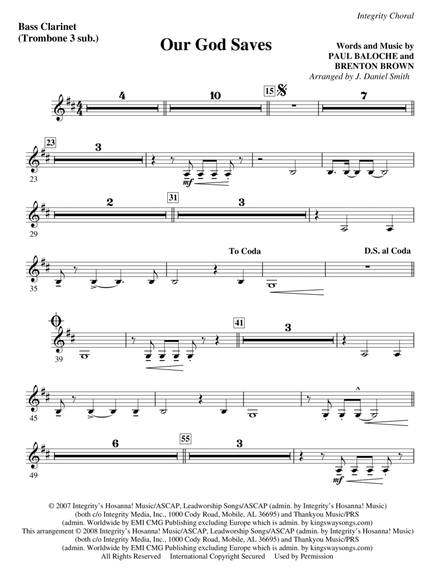 Our God Saves - Bass Clarinet (sub. Tbn 3) Choir scores gallery preview page 1