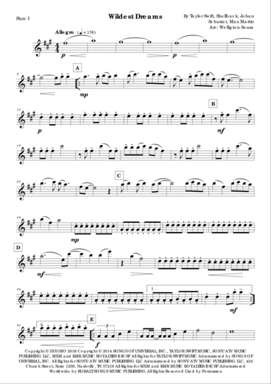 Wildest Dreams Flute Duet scores gallery preview page 4