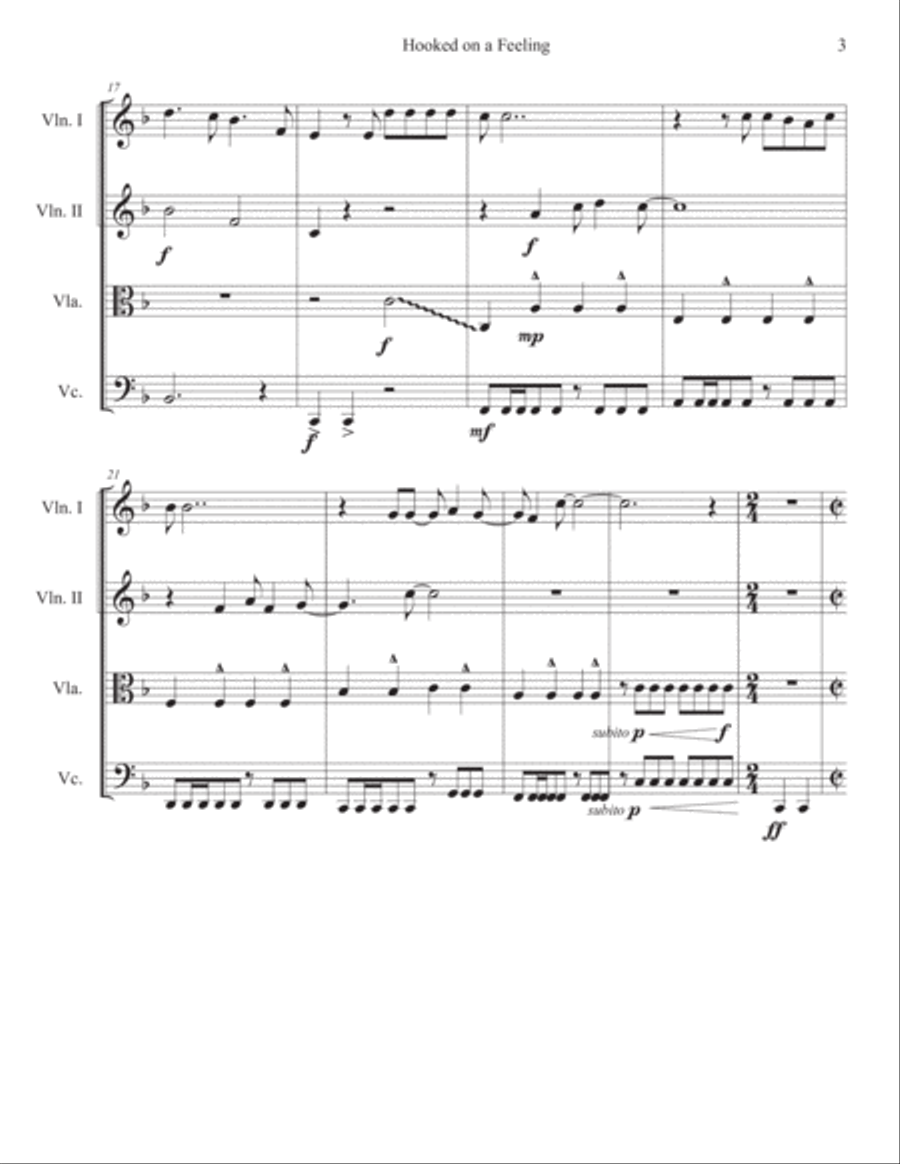 Hooked On A Feeling String Quartet scores gallery preview page 3