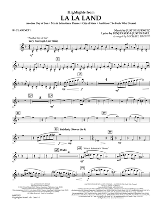 Book cover for Highlights from La La Land - Bb Clarinet 1