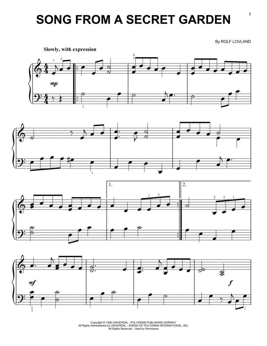 Song From A Secret Garden Easy Piano scores gallery preview page 1