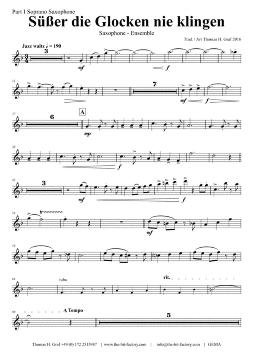 Süßer die Glocken nie klingen - German Christmas song - 7 Parts - Saxophone Ensemble image number null