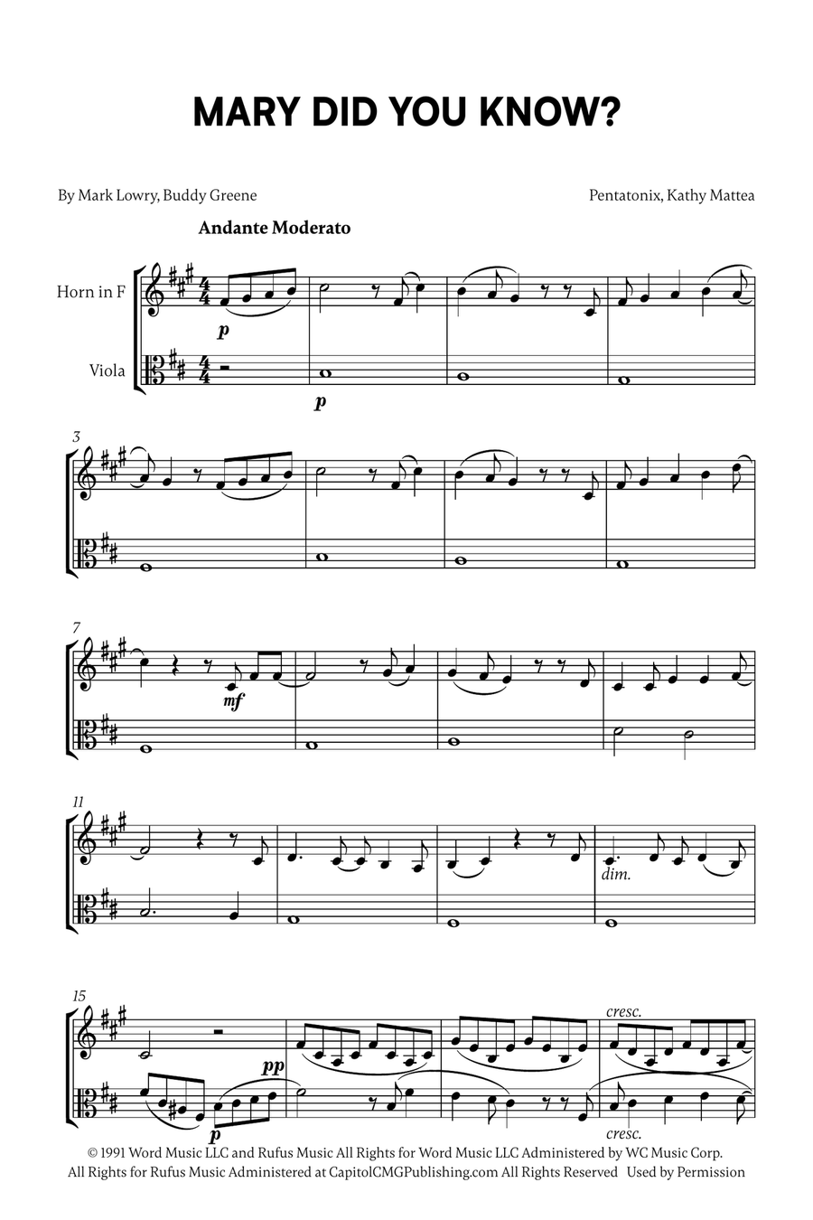 Mary, Did You Know? Horn scores gallery preview page 1
