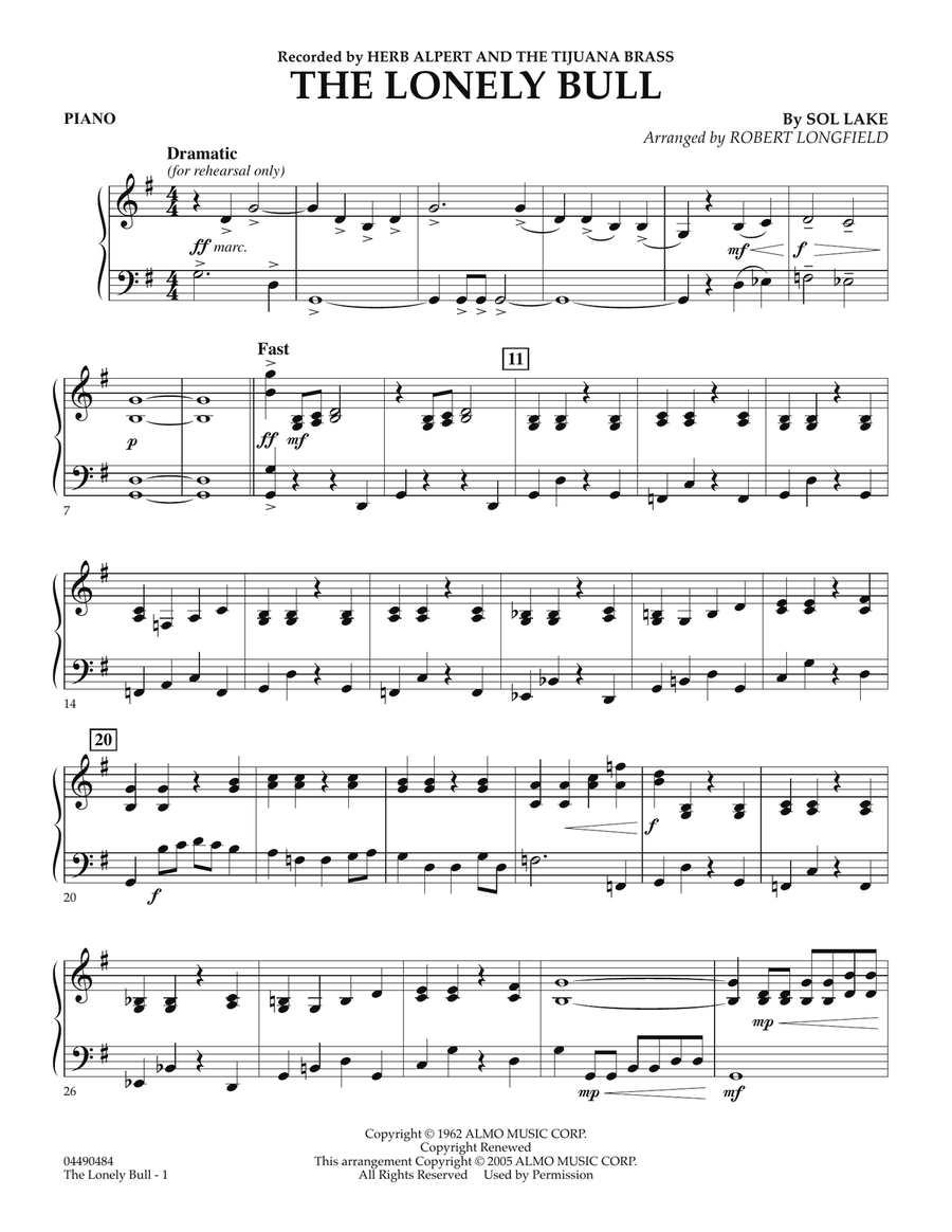 The Lonely Bull - Piano Orchestra scores gallery preview page 1