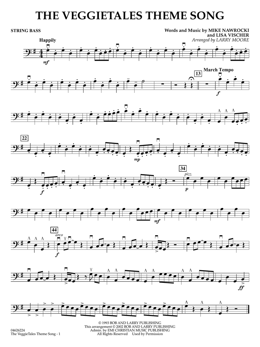 The VeggieTales Theme Song (arr. Larry Moore) - String Bass String Orchestra scores gallery preview page 1