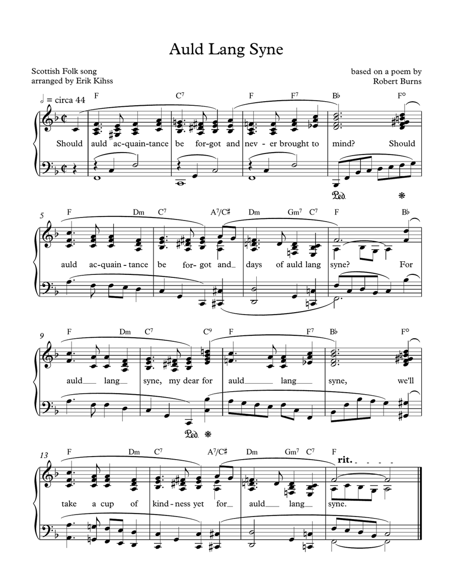 Auld Lang Syne - intermediate piano solo Piano, Vocal scores gallery preview page 1