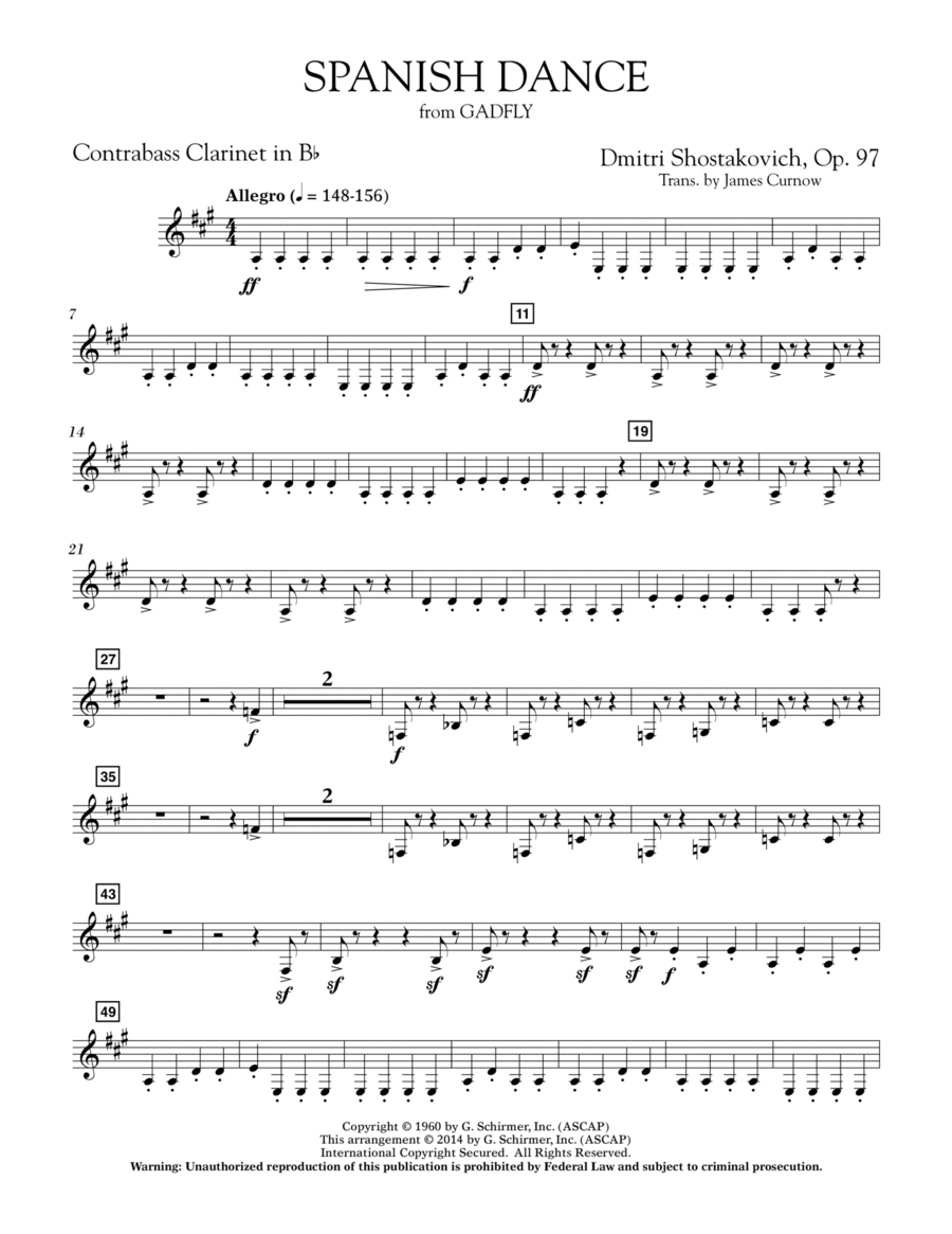 Spanish Dance (from The Gadfly) - Contrabass Clarinet in Bb Concert Band scores gallery preview page 1