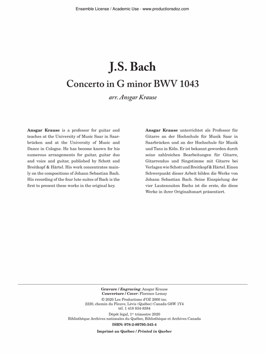 Concerto in G minor BWV 1043 Guitar Ensemble scores gallery preview page 1