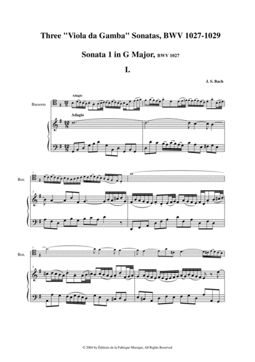 J. S. Bach: Viola da Gamba Sonatas no. I-III, BWV 1027-29, arranged for bassoon and piano