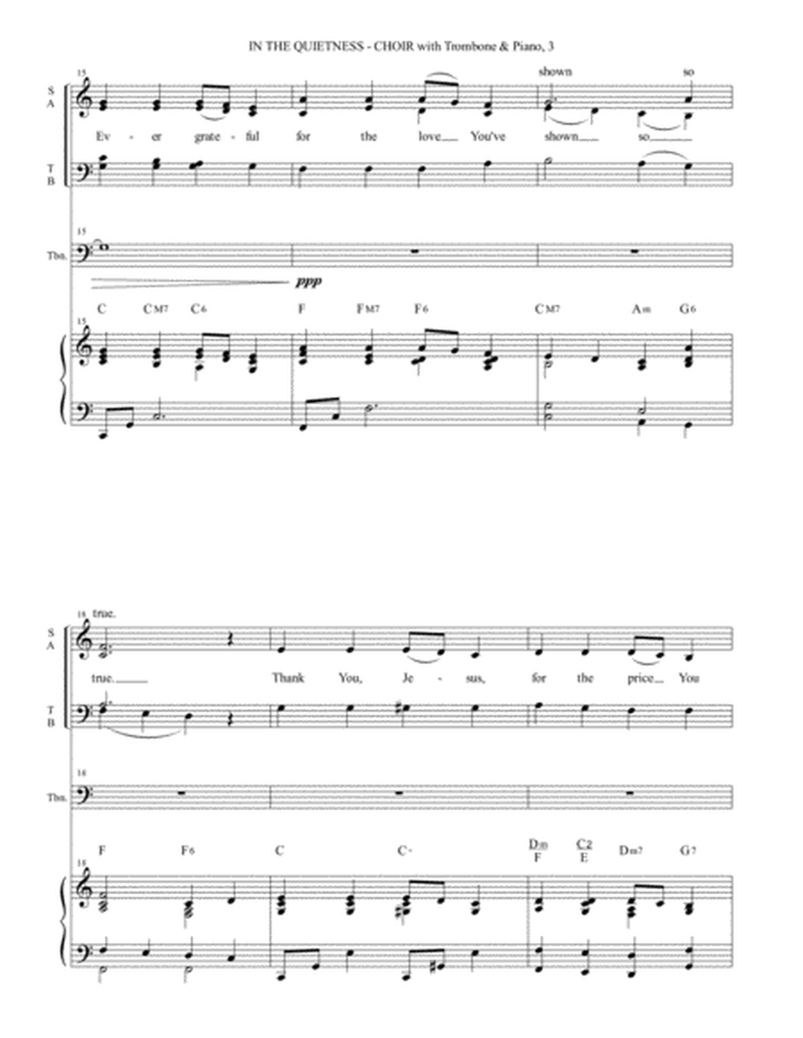 IN THE QUIETNESS (For SATB Choir with Trombone & Piano - separate Octavo, Choir & Trombone Part incl image number null