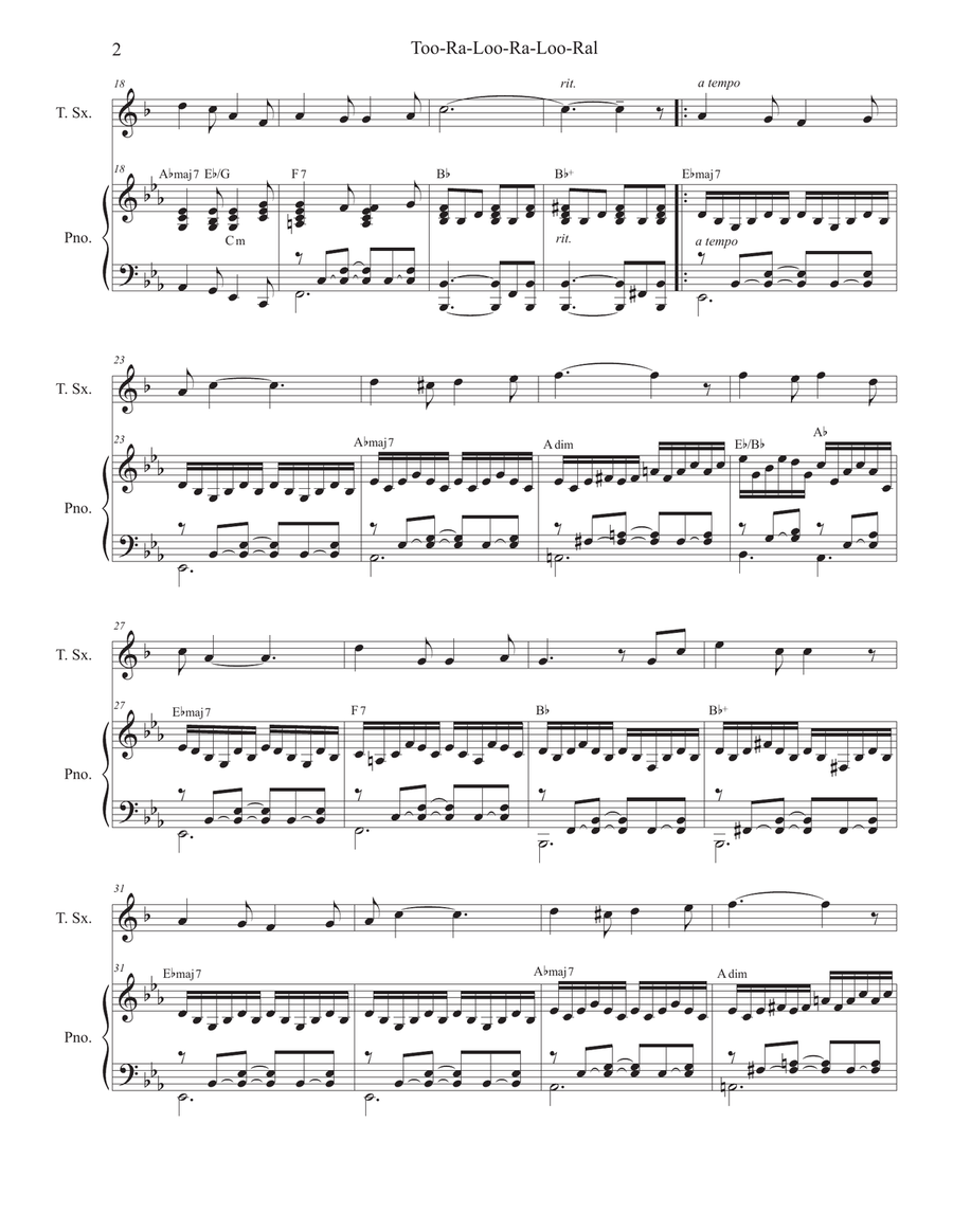 Too-Ra-Loo-Ra-Loo-Ral (That's an Irish Lullaby) (Tenor Saxophone and Piano) Tenor Saxophone scores gallery preview page 2
