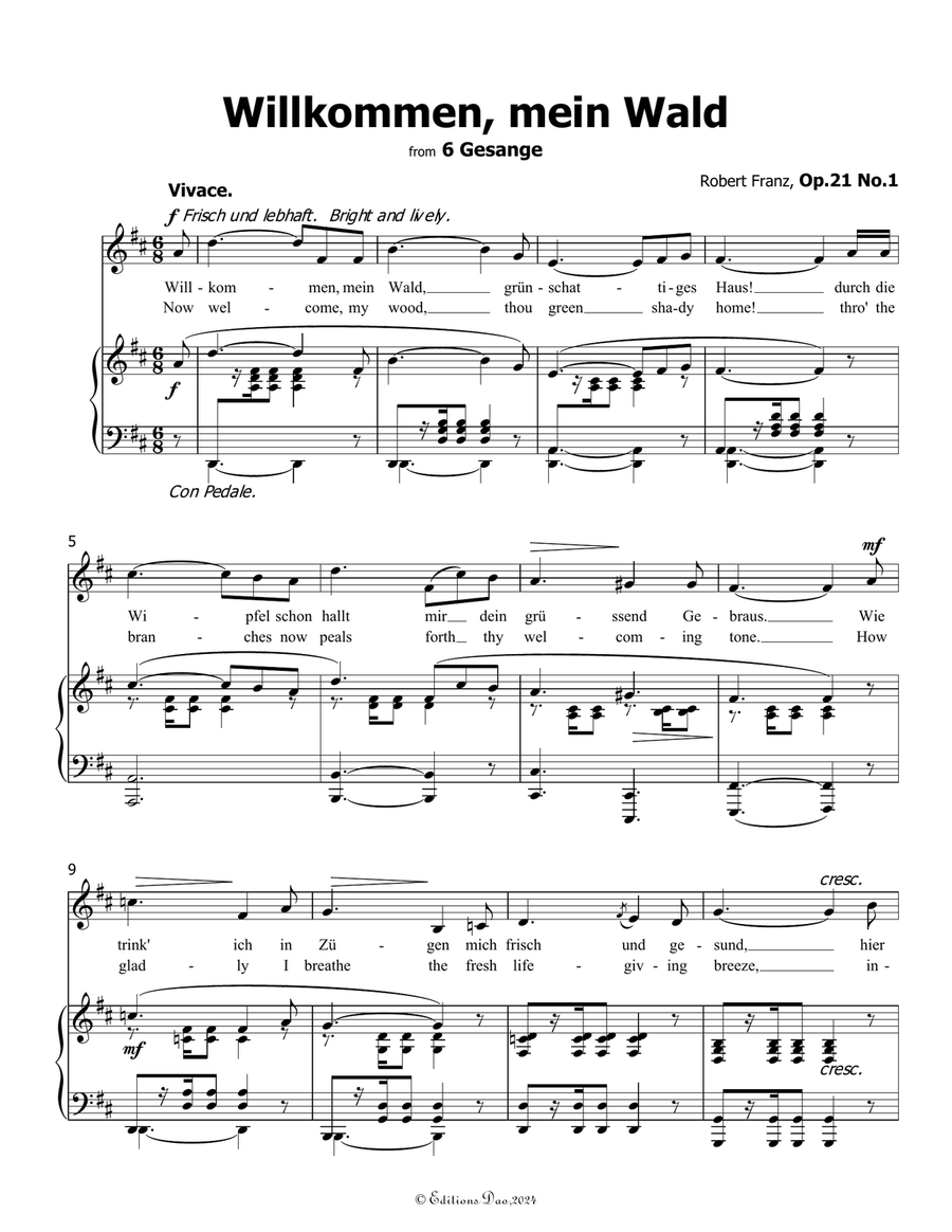 Willkommen, mein Wald, by Robert Franz, in D Major Voice scores gallery preview page 3