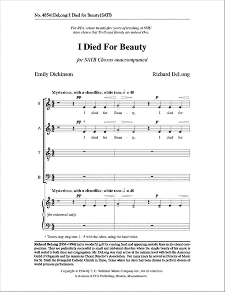 I Died for Beauty 4-Part scores gallery preview page 1