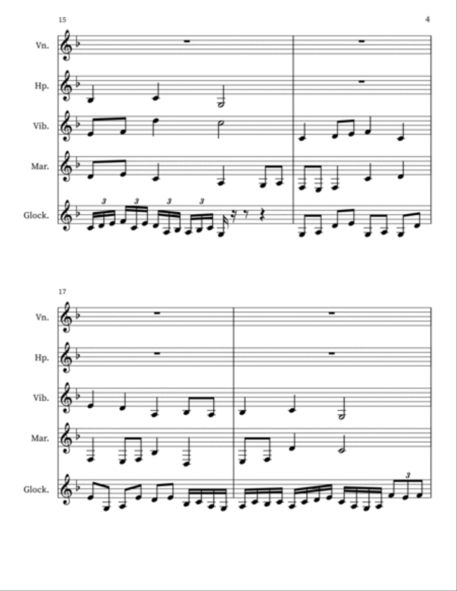 Ambrosia 6 for Violin, Harp, Vibra., Marimba, Glock. Small Ensemble scores gallery preview page 4
