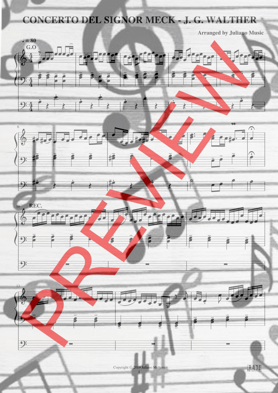 CONCERTO DEL SIGNOR MECK (EASY ORGAN - C VERSION) - J. G. WALTHER Organ Solo scores gallery preview page 2