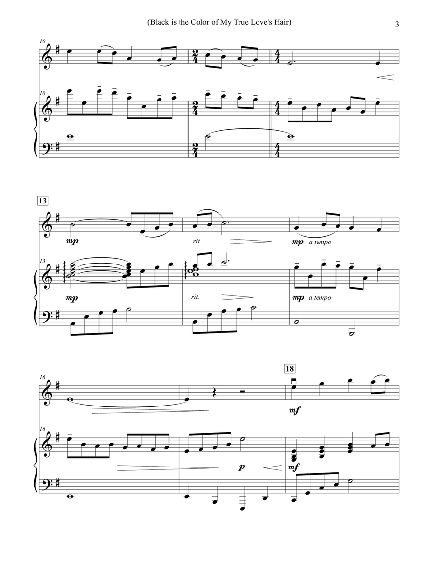Black is the Color of My True Love's Hair - Violin & Piano Arrangement Violin Solo scores gallery preview page 3