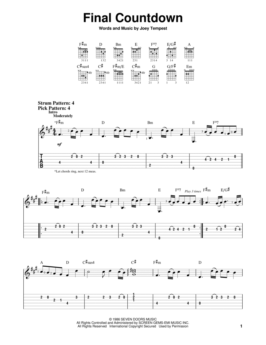 Final Countdown Acoustic Guitar scores gallery preview page 1